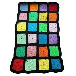 Vintage Granny Square Crochet Afghan Throw Blanket Multicolor 56” X 38”